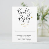 Cartons Réponse Mariage Chic Script Cœur en Or Élégant (Debout devant)