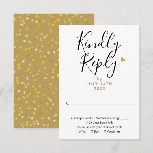 Cartons Réponse Mariage Chic Script Cœur en Or Élégant (Devant / Derrière)