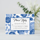 Cartons Réponse Mariage Chic Simple Rose Fleurie Bleue (Debout devant)