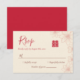 Cartons Réponse Mariage chinois floral rouge et beige bohème