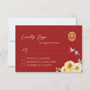 Cartons Réponse Mariage chinois oiseau floral rouge