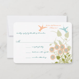 Cartons Réponse Mariage chrétien Lovebird Hummingbird Floral