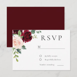 Cartons Réponse Mariage Classique Aquarelle Florale Bourgogne & Ro