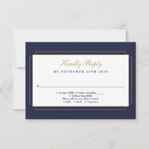 Cartons Réponse Mariage Classique Art Déco Bleu Nuit et Or