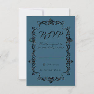 Cartons Réponse Mariage Classique Bleu Téâl Foncé Orné Cadre