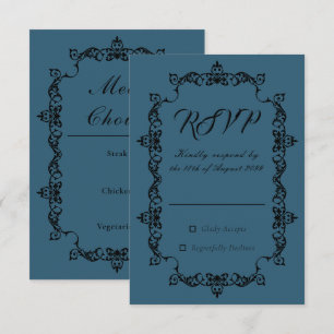 Cartons Réponse Mariage Classique Bleu Téâl Foncé Orné Cadre