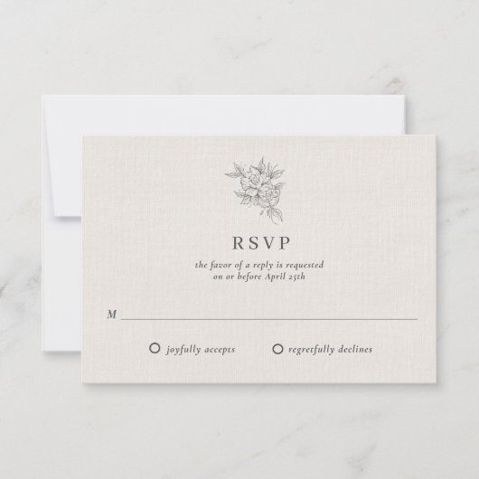 Cartons Réponse Mariage classique botanique beige (Devant)