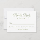 Cartons Réponse Mariage Classique Calligraphié en Vert Olive (Devant)