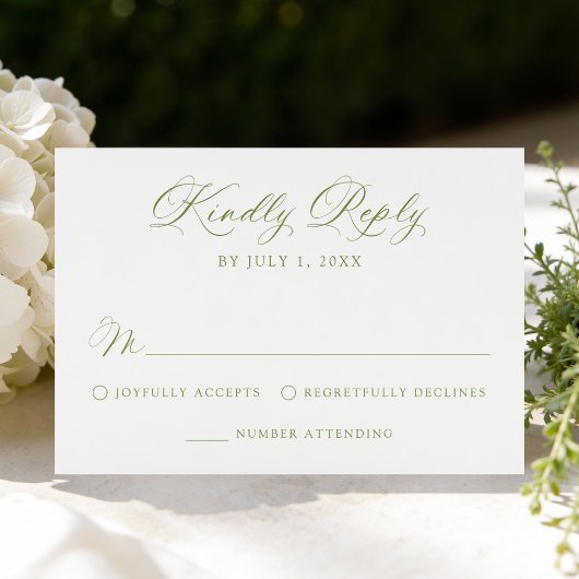 Cartons Réponse Mariage Classique Calligraphié en Vert Olive