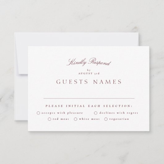 Cartons Réponse Mariage classique de calligraphie marron-bourgogne (Devant)