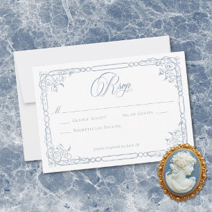 Cartons Réponse Mariage Classique Élégant Cadre Floral Bleu Poussi