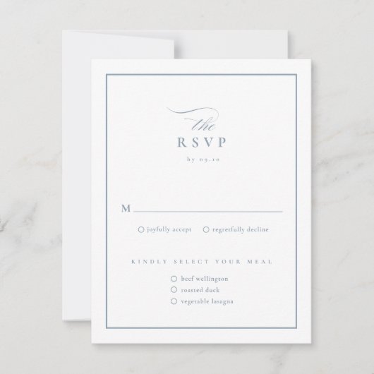 Cartons Réponse Mariage Classique Élégant Script Bleu Poussiéreux (Devant)