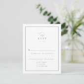 Cartons Réponse Mariage Classique Élégant Script Bleu Poussiéreux (Debout devant)