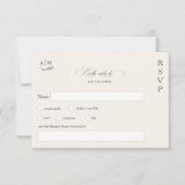 Cartons Réponse Mariage classique monogramme floral gris ivoire (Devant)