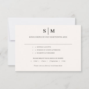 Cartons Réponse Mariage Classique Monogramme Simple Blanc Ivoire