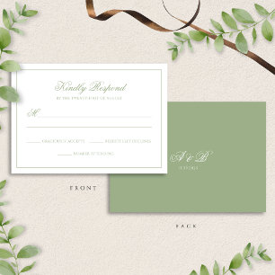 Cartons Réponse Mariage Classique Monogramme Vert Sauge Réel Scrip