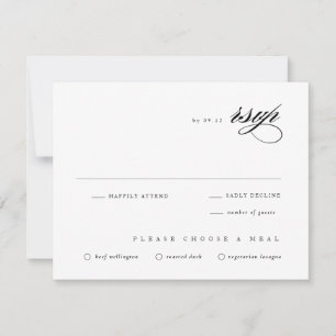 Cartons Réponse Mariage Classique Noir & Blanc Écriture Élégante