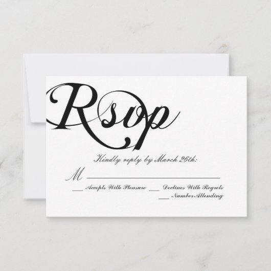Cartons Réponse Mariage classique noir et blanc (Devant)