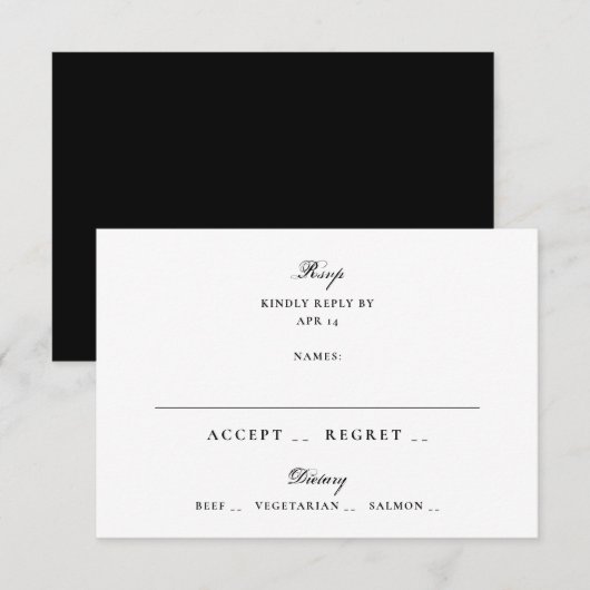 Cartons Réponse Mariage Classique Noir et Blanc (Devant / Derrière)