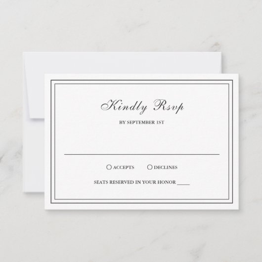 Cartons Réponse Mariage classique noir et blanc élégant (Devant)