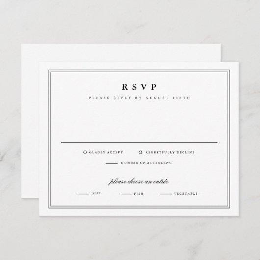 Cartons Réponse Mariage classique noir et blanc simple (Devant / Derrière)