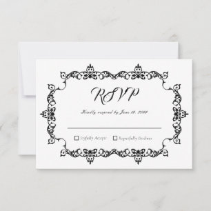 Cartons Réponse Mariage Classique Noir sur Fond Blanc avec Cadre O