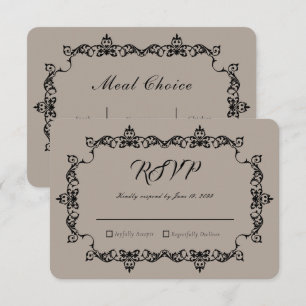 Cartons Réponse Mariage Classique Taupe Brun Lin Cadre Orné