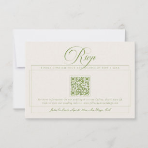 Cartons Réponse Mariage classique vert ivoire calligraphie code QR