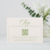 Cartons Réponse Mariage Classique Vert Ivoire Calligraphie QR Code (Debout devant)