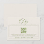 Cartons Réponse Mariage Classique Vert Ivoire Calligraphie QR Code (Devant / Derrière)
