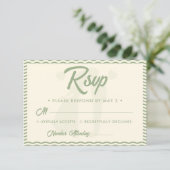 Cartons Réponse Mariage Code QR à rayures ondulées Vert Sauge Mode (Debout devant)