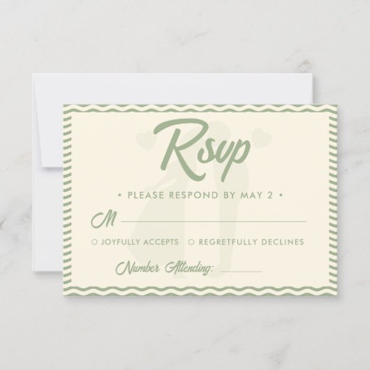 Cartons Réponse Mariage Code QR à rayures ondulées Vert Sauge Mode (Devant)
