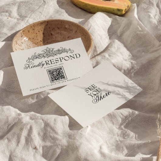 Cartons Réponse Mariage Code QR Argent Ancien Noir Et Blanc