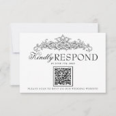 Cartons Réponse Mariage Code QR Argent Ancien Noir Et Blanc (Devant)