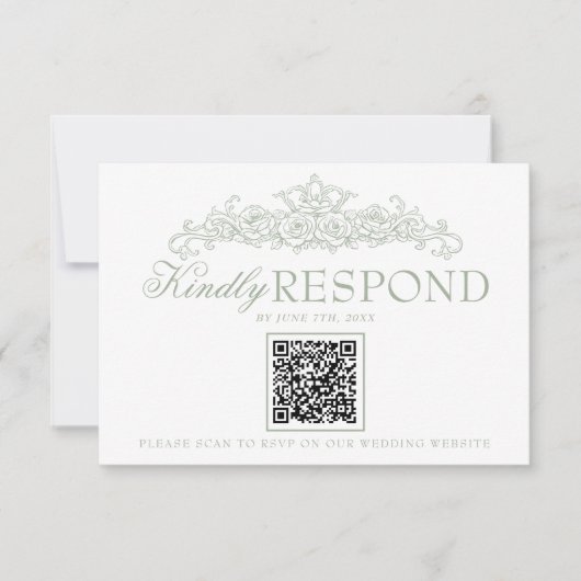 Cartons Réponse Mariage Code QR Argent Vieilli Vert Sauge (Devant)