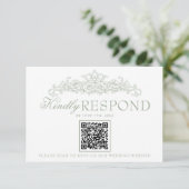 Cartons Réponse Mariage Code QR Argent Vieilli Vert Sauge (Debout devant)