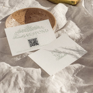Cartons Réponse Mariage Code QR Argent Vieilli Vert Sauge
