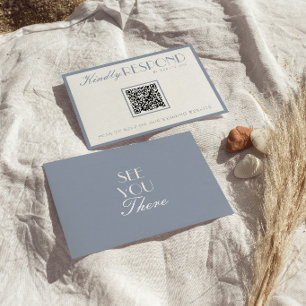 Cartons Réponse Mariage Code QR Bleu Poussiéreux Argent Ancien Rét