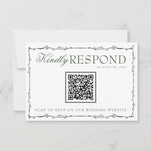 Cartons Réponse Mariage code QR Bohème branches vert émeraude fant (Devant)