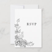 Cartons Réponse Mariage code QR botanique Daisy noir et blanc (Devant)