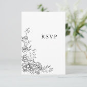 Cartons Réponse Mariage code QR botanique Daisy noir et blanc (Debout devant)