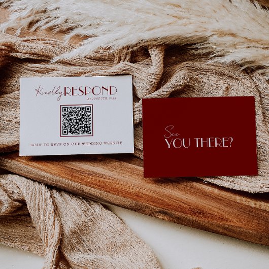 Cartons Réponse Mariage Code QR Burgundy Rouge Profond Blanc Éléga