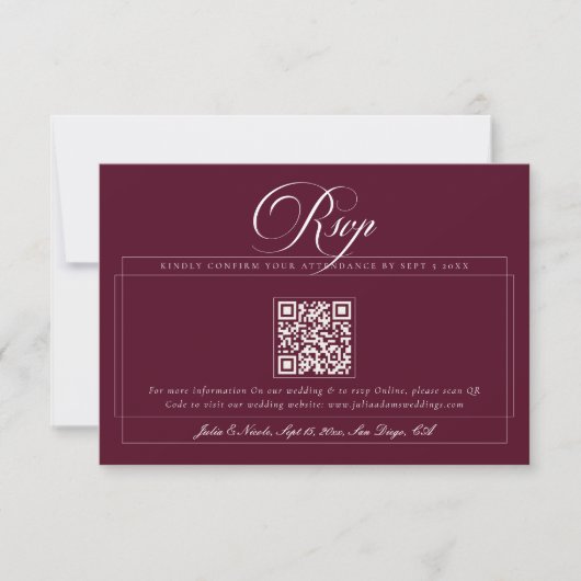 Cartons Réponse Mariage Code QR Calligraphie Ivoire Bourgogne Clas (Devant)