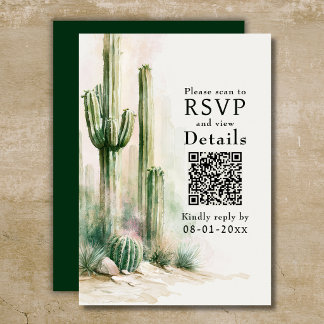 Cartons Réponse Mariage Code QR Désert Sud-Ouest Cactus Aquarelle