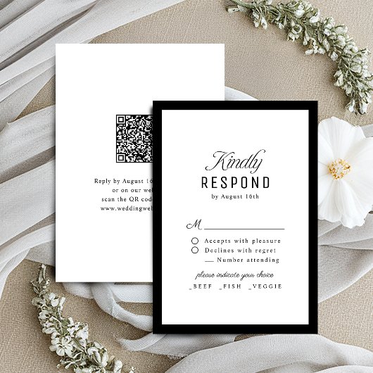 Cartons Réponse Mariage code QR élégant écriture Classy noir blanc