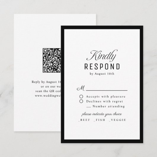 Cartons Réponse Mariage code QR élégant écriture Classy noir blanc (Devant / Derrière)