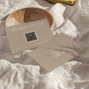 Cartons Réponse Mariage Code QR Fancy Taupe Douce Élégante Ancien