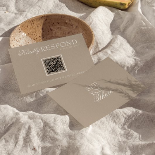 Cartons Réponse Mariage Code QR Fancy Taupe Douce Élégante Ancien 