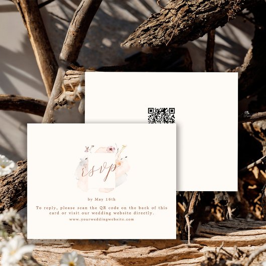 Cartons Réponse Mariage Code QR Fleur Sauvage Boho Chic