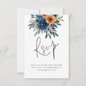 Cartons Réponse Mariage Code QR Fleurs Orange Brûlé Bleu Marine (Devant)